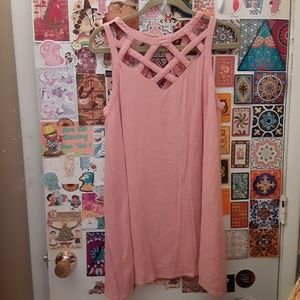 Anthropologie ENTRO M Blush Pink Criss Cross Flowy Boho Tunic / Mini Dress